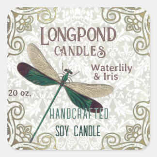 Fancy Vintage Dragonfly Handcrafted Soy Candle Square Sticker