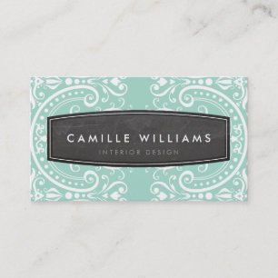 FANCY vintage elegant filigree white mint green Business Card