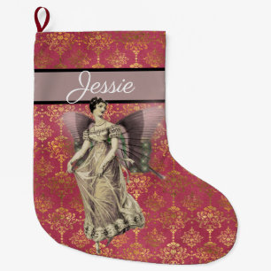 Fancy Vintage Fairy Personalised Large Christmas Stocking