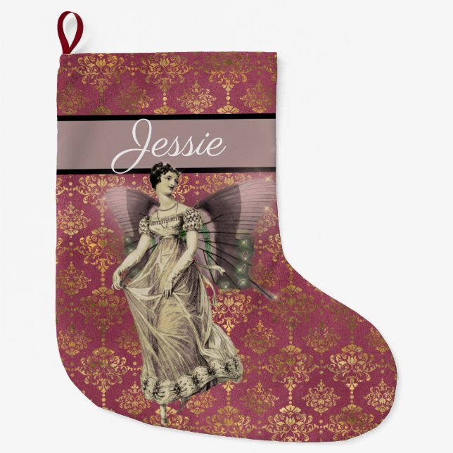 Fancy Vintage Fairy Personalised Large Christmas Stocking (Front)