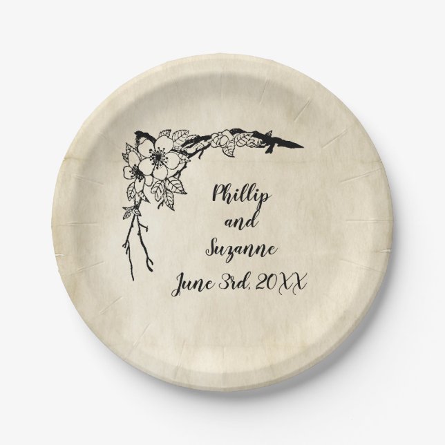 Fancy Vintage Floral Wedding Party  Paper Plate (Front)