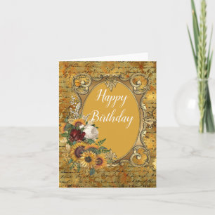 Fancy Vintage Sunflower Frame Birthday Thank You Card