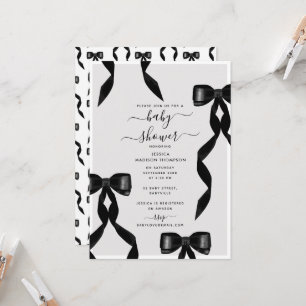 Fancy Watercolor Black Bow Formal Baby Shower Invitation