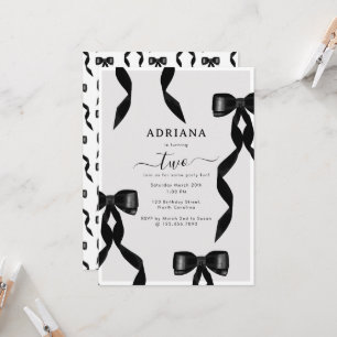 Fancy Watercolor Black Bow Formal Kids Birthday Invitation