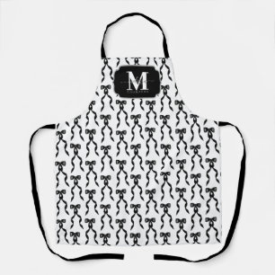 Fancy Watercolor Black Bow Monogrammed Apron