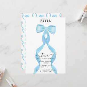 Fancy Watercolor Blue Bow Formal Birthday Invitation