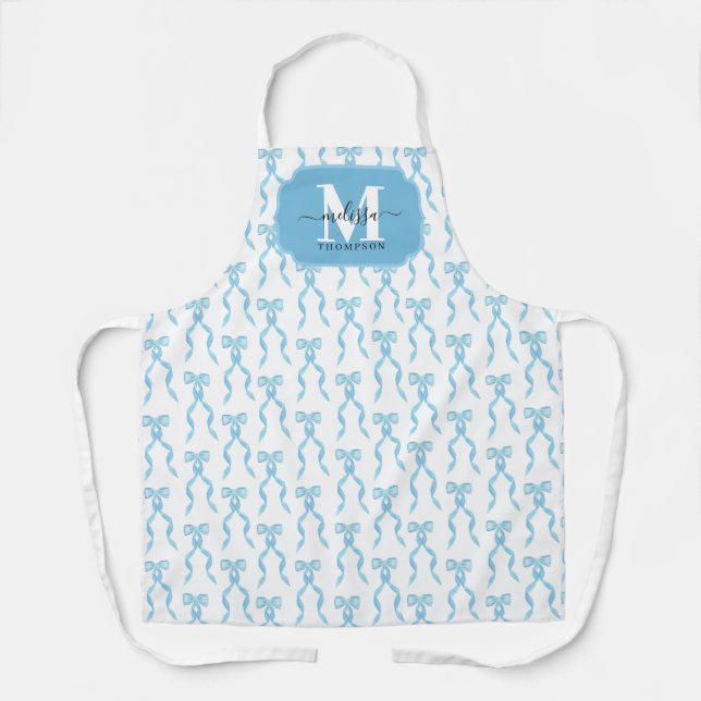 Fancy Watercolor Blue Bow Pattern Apron (Front)