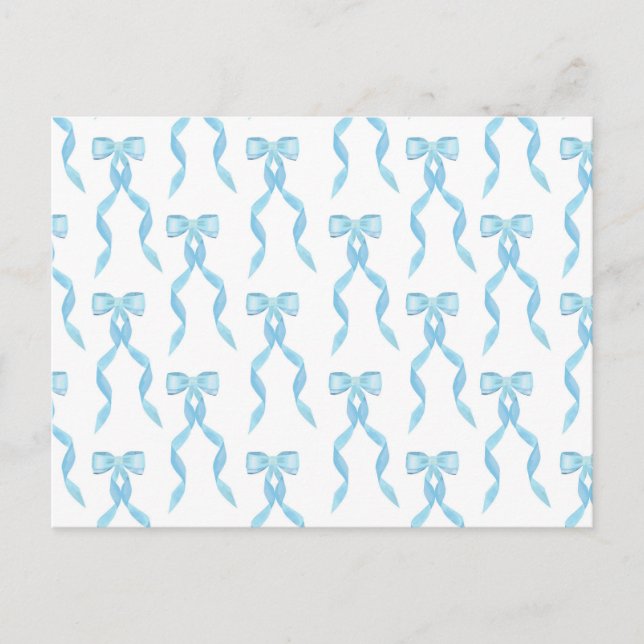 Fancy Watercolor Blue Bow Pattern Postcard (Front)