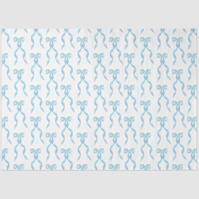 Fancy Watercolor Blue Bow Pattern Tissue Paper (Front)
