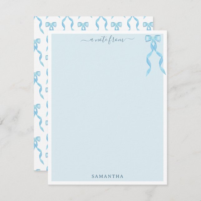 Fancy Watercolor Blue Bow Personalised Card (Front/Back)