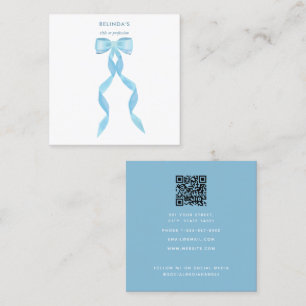 Fancy Watercolor Blue Bow QR Code Social Media Square Business Card