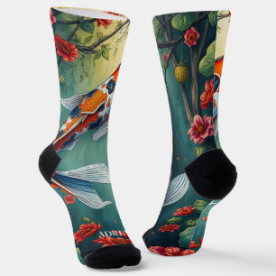 Fancy Watercolor Koi Fish Crew Socks
