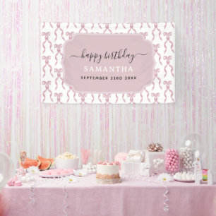 Fancy Watercolor Pink Bow Birthday Party Banner