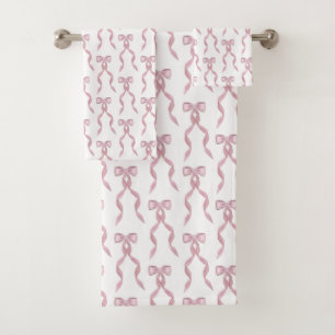 Fancy Watercolor Pink Bow Pattern Bath Towel Set