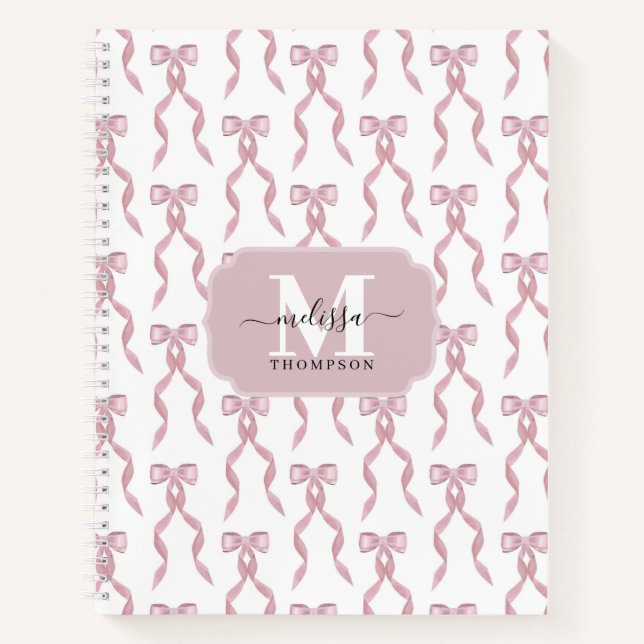 Fancy Watercolor Pink Bow Pattern Notebook (Front)