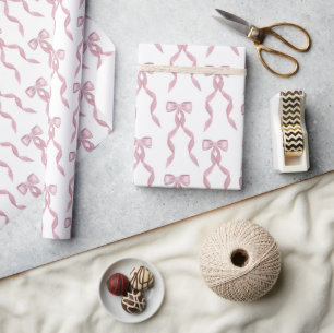 Fancy Watercolor Pink Bow Pattern Wrapping Paper