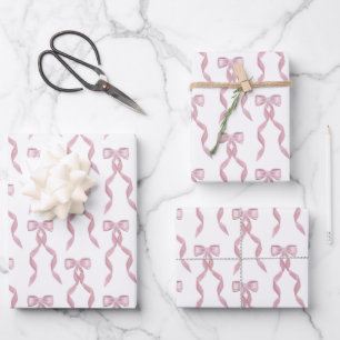 Fancy Watercolor Pink Bow Pattern Wrapping Paper Sheet