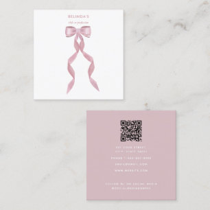 Fancy Watercolor Pink Bow QR Code Social Media Square Business Card