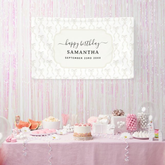 Fancy Watercolor White Bow Birthday Banner (Party)