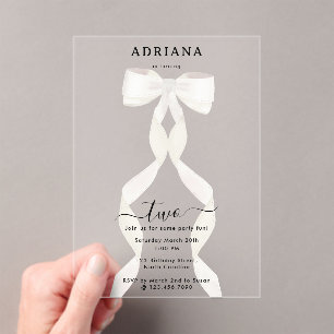 Fancy Watercolor White Bow Formal Birthday Acrylic Invitations
