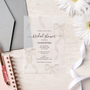 Fancy Watercolor White Bow Formal Bridal Shower Vellum Invitations