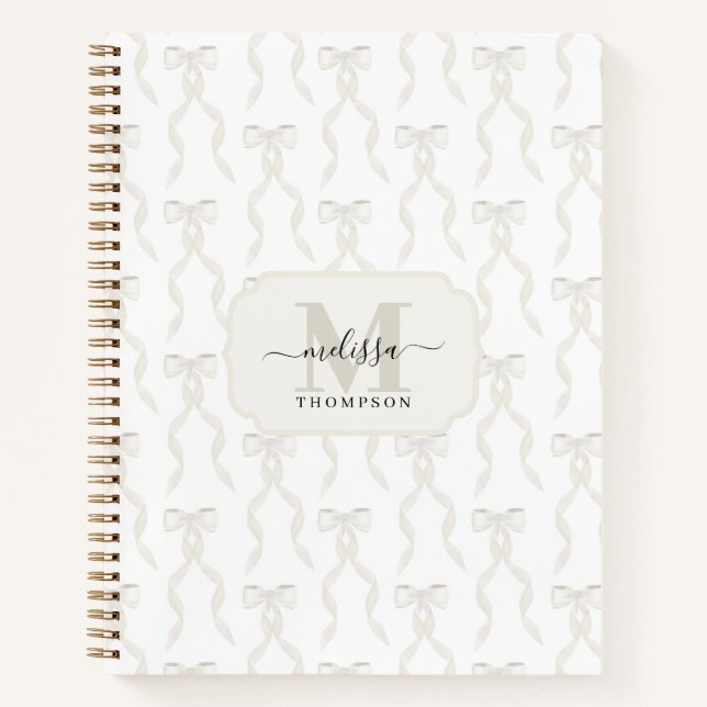 Fancy Watercolor White Bow Monogrammed Wedding Notebook (Front)