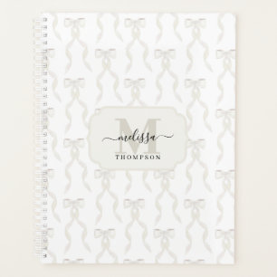Fancy Watercolor White Bow Monogrammed Wedding Planner