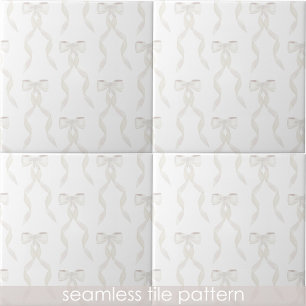Fancy Watercolor White Bow Pattern Gender Neutral Tile