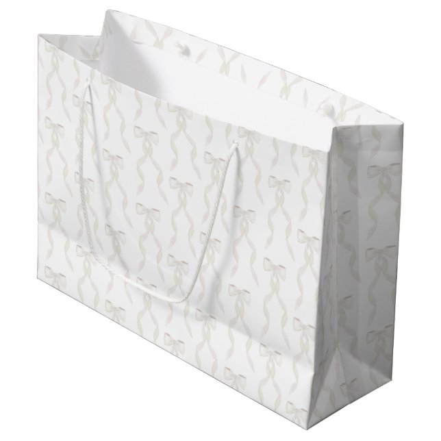Fancy Watercolor White Bow Pattern Large Gift Bag (Front Angled)