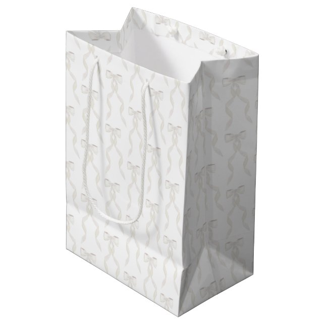 Fancy Watercolor White Bow Pattern Medium Gift Bag (Front Angled)