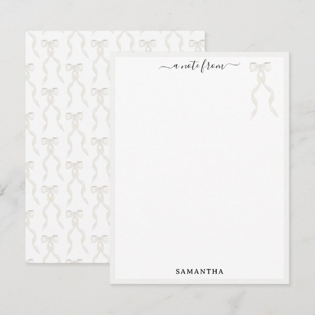 Fancy Watercolor White Bow Personalised Card (Front/Back)