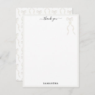Fancy Watercolor White Bow Personalised Thank You Card