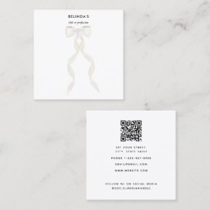 Fancy Watercolor White Bow QR Code Social Media Square Business Card