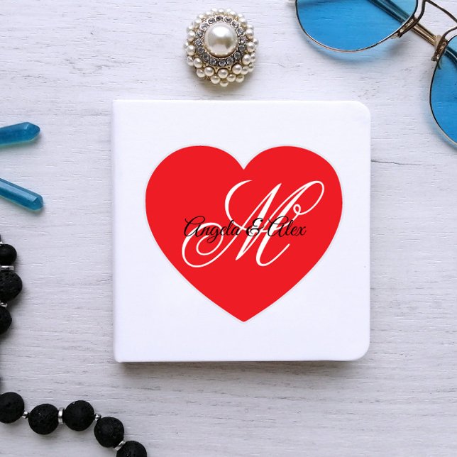 Fancy Wedding Monogram Red Heart (Monogrammed Heart Sticker for a Note Book)