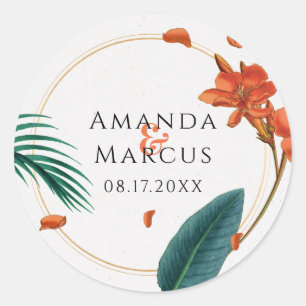 Fancy Wedding Tropical Flowers Classic Round Sticker