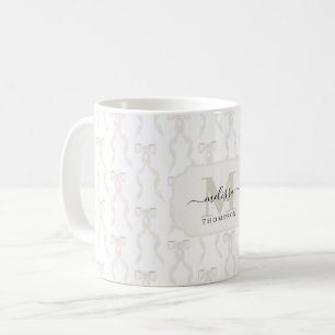 Fancy White Bow Monogrammed Coffee Mug