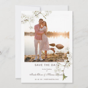 Fancy White Cherry Blossom Photo Couple Save The Date