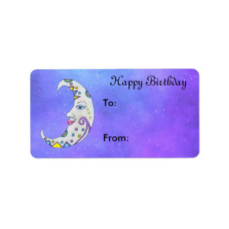 Fancy White Crescent Moon Pretty Face Purple sky Label