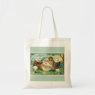 Fancy White Easter Bunnies Light Green Budget Tote Bag