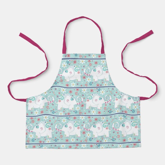 Fancy White Elephants on Parade Pattern Apron (Front)