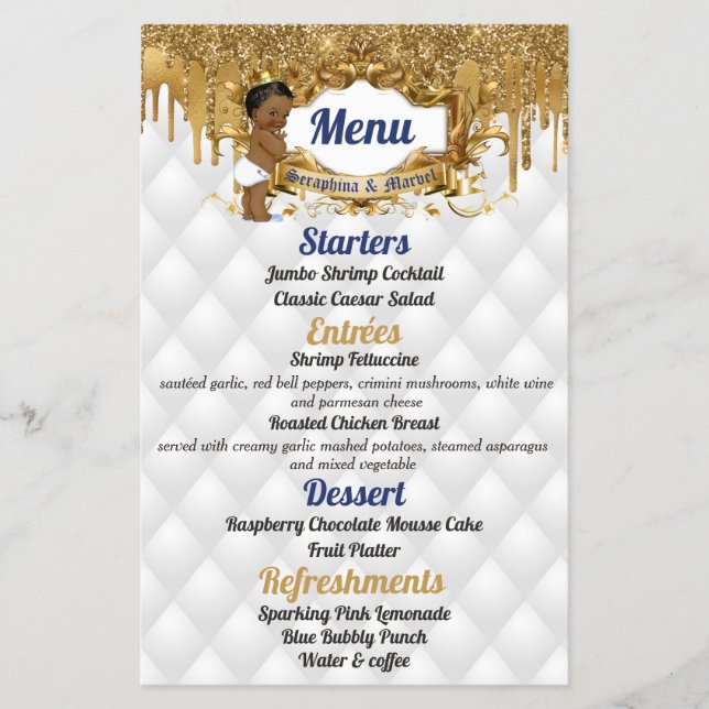 Fancy White|Gold Drip Glitter African Prince Menu (Front)
