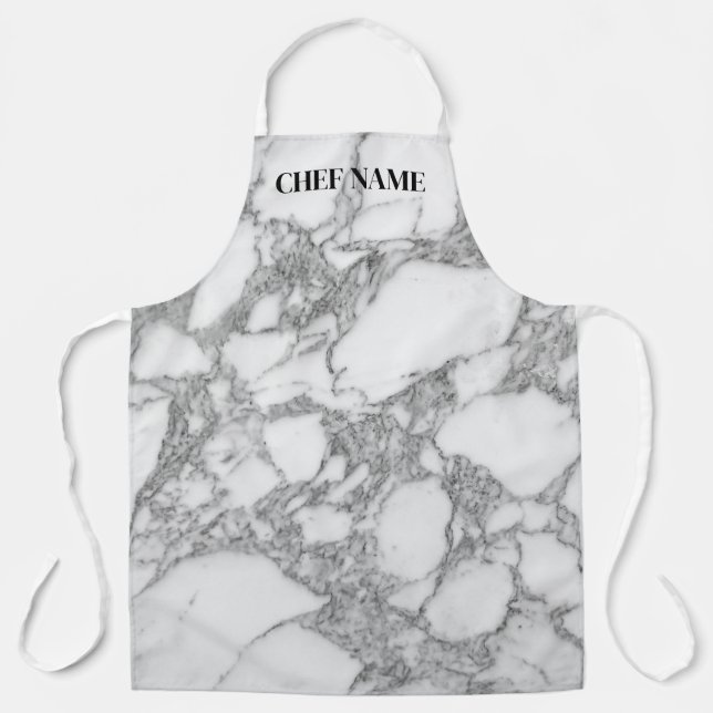 Fancy white marble stone pattern cooking apron (Front)