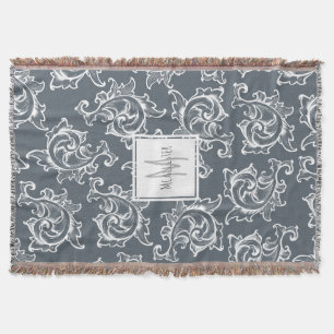 Fancy White Scrolled Leaves - Personalised Throw Blanket