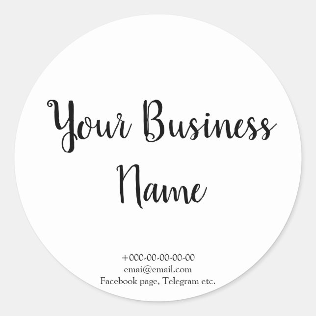 Fancy white stylish cafe, bakery, catering st classic round sticker (Front)