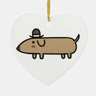 Fancy Wiener Dog with Hat Ceramic Tree Decoration