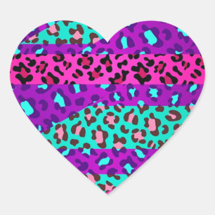 Fancy Wild Leopard Print Neon Pink Purple Blue Heart Sticker