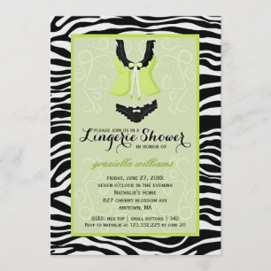 Fancy Wild Lime Zebra Lingerie Shower Bachelorette Invitation
