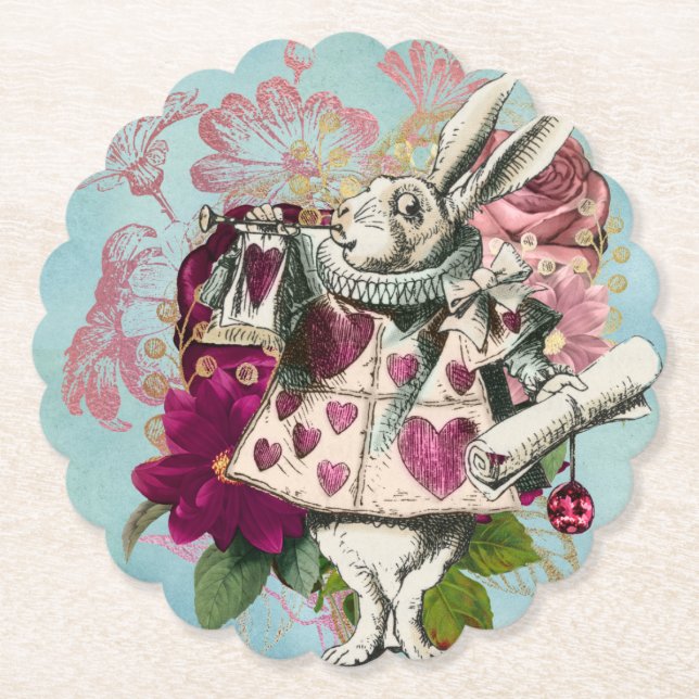 Fancy Wonderland White Rabbit   Paper Coaster (Front)