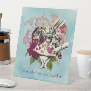 Fancy Wonderland White Rabbit Party Pedestal Sign