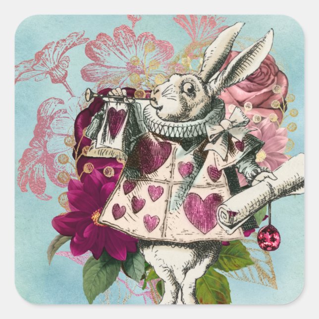 Fancy Wonderland White Rabbit   Square Sticker (Front)